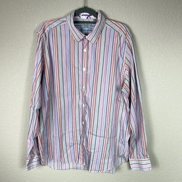 Ted Baker Mens Colorful Rainbow Candy Stripe Long Sleeve Button Front Shirt Sz 6 - Picture 1 of 12